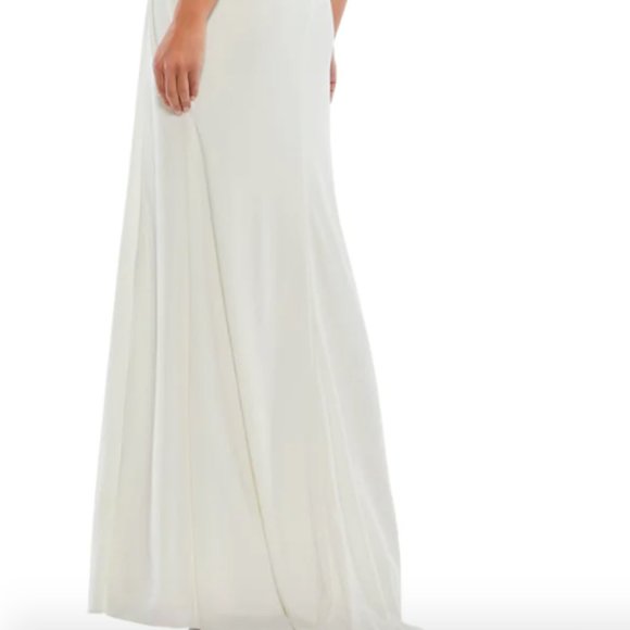 MAC DUGGAL 55709 EMBELLISHED SLEEVE JERSEY WRAP WHITE MULTI GOWN sz 6 - Picture 9 of 9